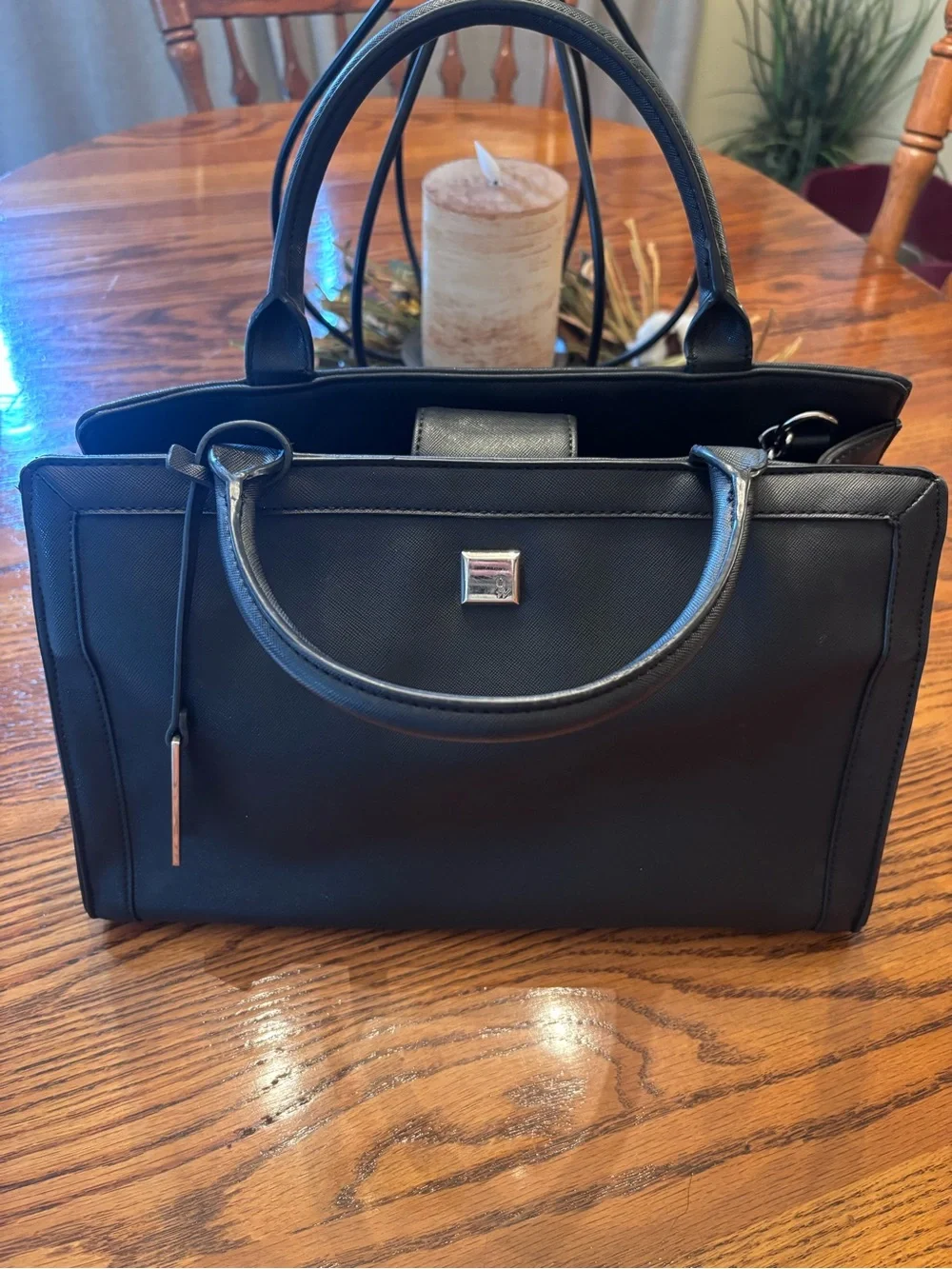 Nine West Black Structured Satchel with Top Handles